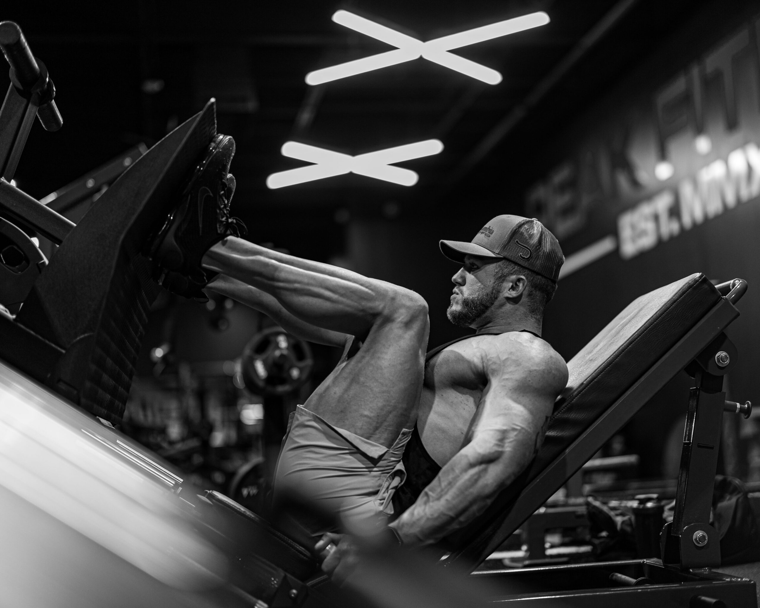 Leg press exercise performed in a home gym