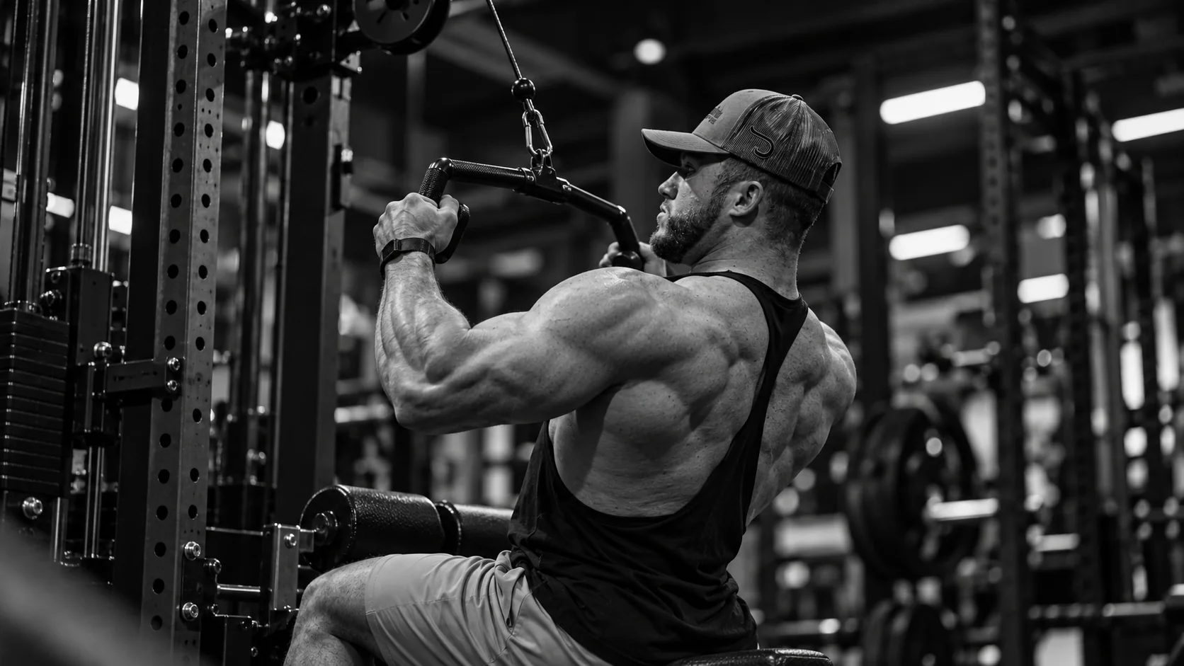 Lifter using a cable attachment for a lat pulldown.